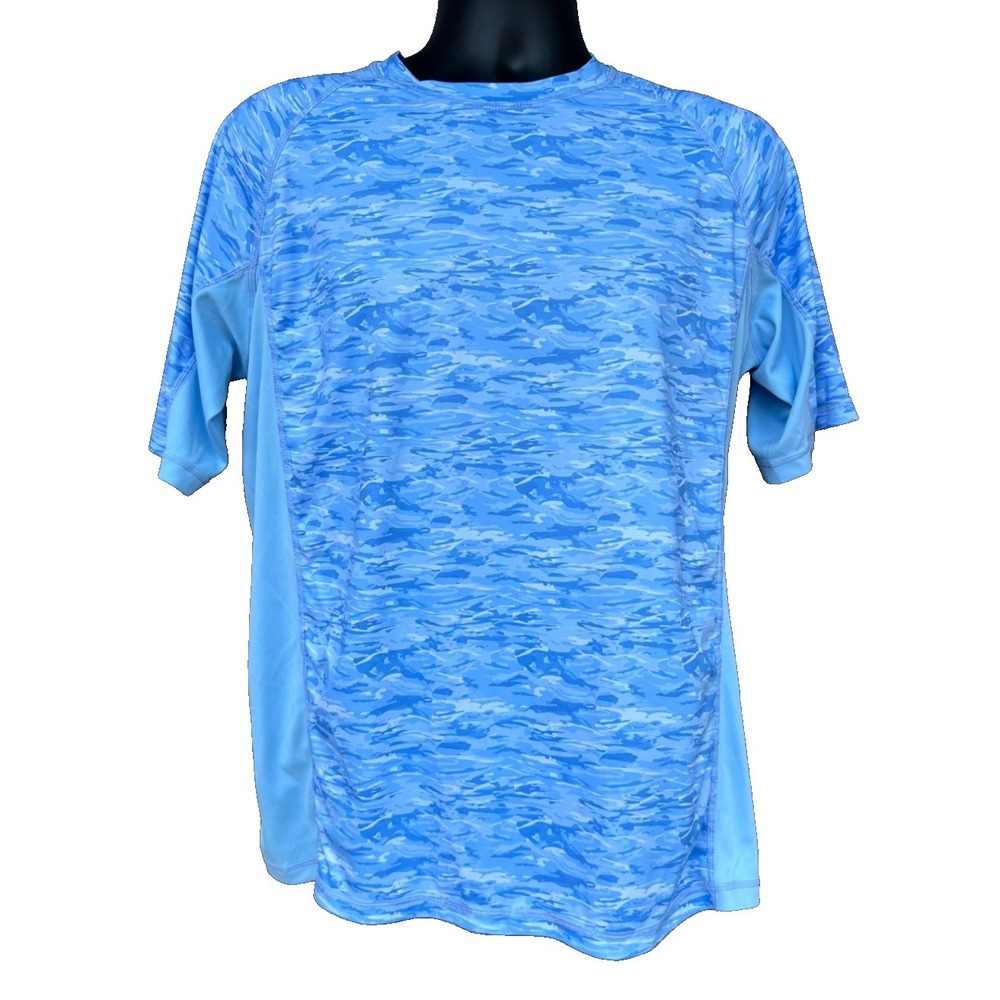 TSLA Rash Guard Mens M Blue Camo UPF 50 Quick Dry Surf Swim Shirt Active UV Gear